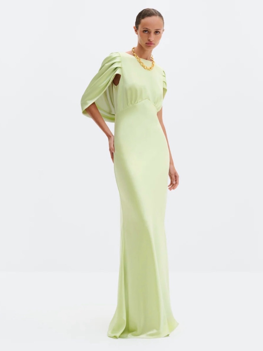 By malina Pastel Green Draped-Sleeve Maxi Dress size M NWT